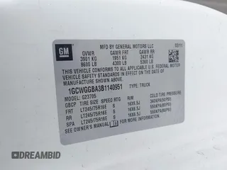 2011 Chevrolet Express Cargo with VIN 1GCWGGBA3B1140951, listed as a IAAI auction lot 42093707 with 343,603 mi miles and . Bid and sale history available at DreamBid. Image 9.