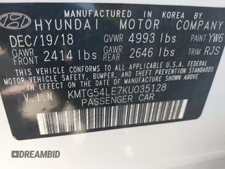 2019 Genesis G70 Advanced with VIN KMTG54LE7KU035128, listed as a IAAI auction lot 41805564 with 35,277 mi miles and . Bid and sale history available at carsss.com. Image 9.