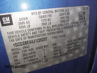 2018 Chevrolet Colorado 2WD Work Truck z VIN 1GCGSBEA8J1226207, wystawiony jako IAAI lot #41140073 z przebiegiem 108 578 mil mil oraz . Historia ofert i sprzedaży dostępna na DreamBid. Obrazek 9.
