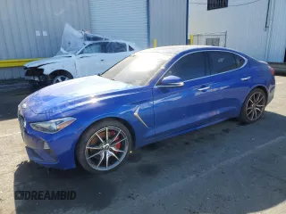 2019 Genesis G70 Advanced with VIN KMTG34LE2KU017061, listed as a Copart auction lot 46346405 with 95,592 mi miles and Salvage Title. Bid and sale history available at carsss.com. Image 1.