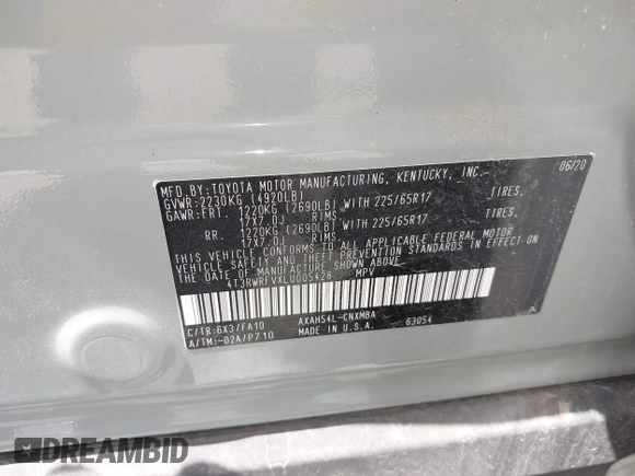 2020 Toyota RAV4 Hybrid XLE z VIN 4T3RWRFVXLU005428, wystawiony jako IAAI lot #42223346 z przebiegiem 123 168 mil mil oraz . Historia ofert i sprzedaży dostępna na DreamBid. Obrazek 9.