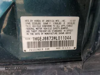 1998 Honda Civic LX with VIN 1HGEJ6673WL011044, listed as a Copart auction lot 69287544 with 172,822 mi miles and Salvage Title. Bid and sale history available at carsss.com. Image 14.