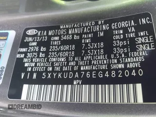 2014 Kia Sorento EX с VIN 5XYKUDA76EG482040, выставлен на аукционе IAAI как лот 42593652 с пробегом 108 201 миль миль и . История ставок и продаж доступна на DreamBid. Изображение 9.