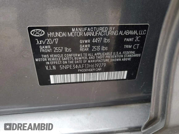 2018 Hyundai Sonata Limited with VIN 5NPE34AF1JH619279, listed as a Copart auction lot 47520805 with 57,852 mi miles and Salvage Title. Bid and sale history available at DreamBid. Image 12.