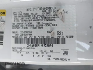 2015 Ford Fusion SE with VIN 3FA6P0H71FR236064, listed as a IAAI auction lot 40731737 with 220,120 mi miles and . Bid and sale history available at carsss.com. Image 9.