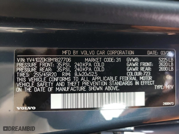 2021 Volvo XC60 Momentum with VIN YV4102DK8M1827706, listed as a Copart auction lot 88576765 with 6,008 mi miles and Salvage Title. Bid and sale history available at carsss.com. Image 13.