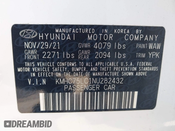 2022 Hyundai Ioniq SE z VIN KMHC75LC1NU282432, wystawiony jako IAAI lot #42060104 z przebiegiem 35 700 mil mil oraz . Historia ofert i sprzedaży dostępna na DreamBid. Obrazek 9.