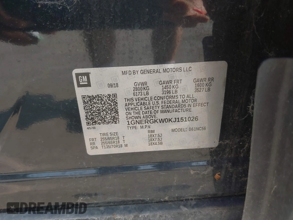 2019 Chevrolet Traverse LT Cloth with VIN 1GNERGKW0KJ151026, listed as a IAAI auction lot 42745723 with Not provided miles and . Bid and sale history available at DreamBid. Image 9.