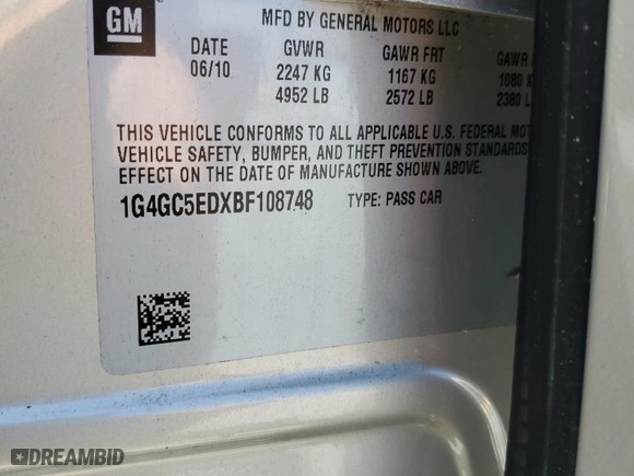 2011 Buick LaCrosse CXL with VIN 1G4GC5EDXBF108748, listed as a Copart auction lot 51062335 with 22,901 mi miles and Salvage Title. Bid and sale history available at carsss.com. Image 14.