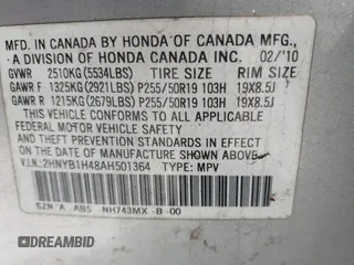 2010 Acura ZDX Tech Pkg with VIN 2HNYB1H48AH501364, listed as a IAAI auction lot 41881158 with 160,937 mi miles. Bid and sale history available at carsss.com. Image 9.