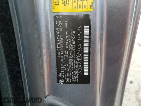 2010 BMW 3 Series 328i with VIN WBAWB3C55AP139236, listed as a Copart auction lot 80345094 with 119,986 mi miles and Salvage Title. Bid and sale history available at carsss.com. Image 12.