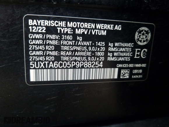 2023 BMW X5 xDrive45e z VIN 5UXTA6C05P9P88254, wystawiony jako Copart lot #56622044 z przebiegiem Nie podano mil oraz Nie do naprawy • Non repairable. Historia ofert i sprzedaży dostępna na DreamBid. Obrazek 13.