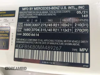 2021 Mercedes-Benz GLE 450 с VIN 4JGFB5KB0MA489267, выставлен на аукционе IAAI как лот 41709186 с пробегом 47 398 миль миль и . История ставок и продаж доступна на DreamBid. Изображение 9.