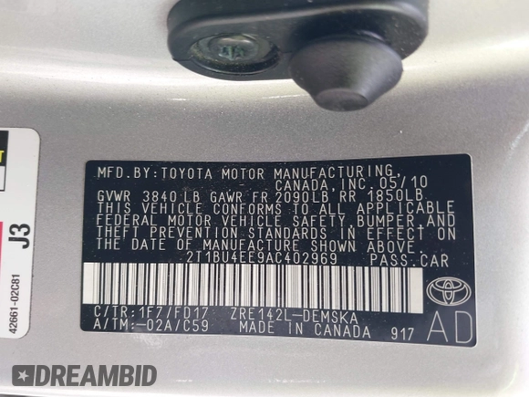2010 Toyota Corolla with VIN 2T1BU4EE9AC402969, listed as a IAAI auction lot 42320236 with 176,051 mi miles and . Bid and sale history available at DreamBid. Image 9.