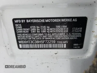 2017 BMW X1 xDrive28i with VIN WBXHT3C38H5F72259, listed as a Copart auction lot 37205783 with 47,812 mi miles. Bid and sale history available at carsss.com. Image 12.