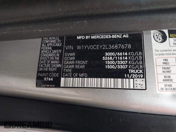 2020 Mercedes-Benz Metris Cargo with VIN W1YV0CEY2L3687678, listed as a IAAI auction lot 42198224 with 35,879 mi miles and . Bid and sale history available at DreamBid. Image 9.