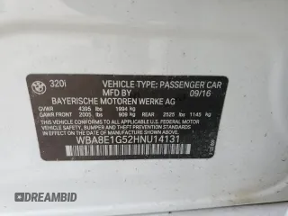 2017 BMW 3 Series 320i with VIN WBA8E1G52HNU14131, listed as a Copart auction lot 51550645 with 0 mi miles and Clean Title. Bid and sale history available at carsss.com. Image 12.