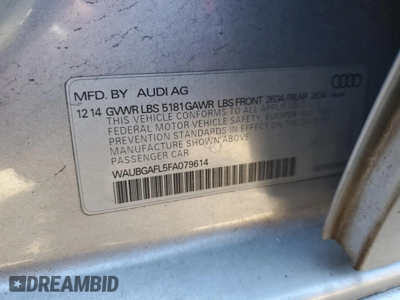 2015 Audi S4 Premium Plus with VIN WAUBGAFL5FA079614, listed as a Copart auction lot 75933174 with 100,652 mi miles and Salvage Title. Bid and sale history available at carsss.com. Image 13.