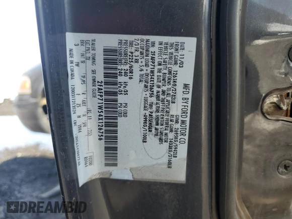 2004 Ford Police Interceptor Base w/3.27 Axle with VIN 2FAFP71W54X126756, listed as a Copart auction lot 50311705 with 135,654 mi miles and Salvage title. Bid and sale history available at DreamBid. Image 12.