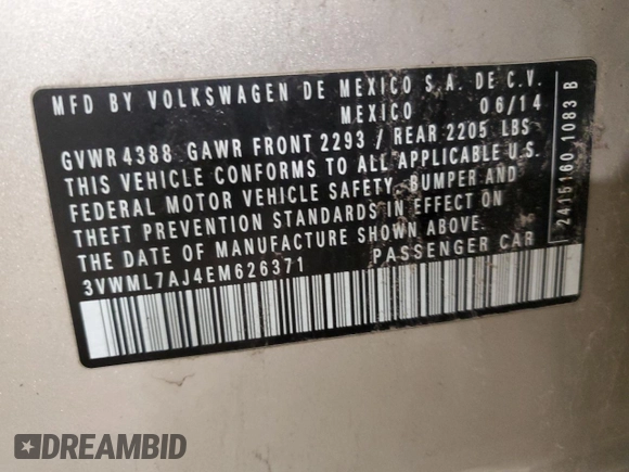 2014 Volkswagen Jetta SportWagen TDI with VIN 3VWML7AJ4EM626371, listed as a Copart auction lot 48139275 with 170,204 mi miles and Salvage Title. Bid and sale history available at carsss.com. Image 13.
