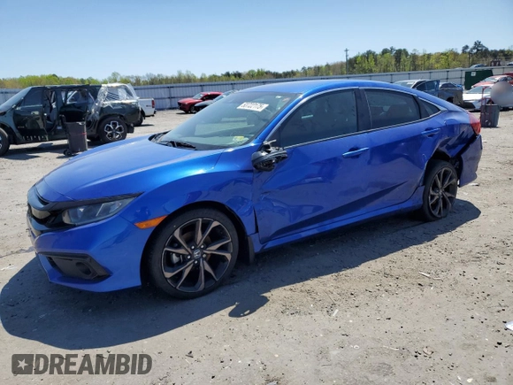 2019 Honda Civic Sport with VIN 19XFC2F86KE038109, listed as a Copart auction lot 53722175 with 89,615 mi miles and Salvage Title. Bid and sale history available at DreamBid. Image 1.