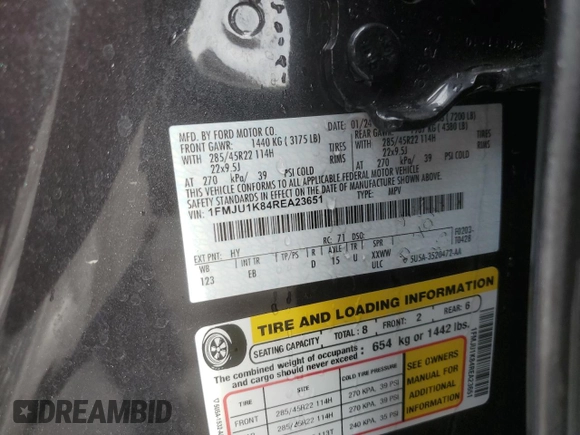 2024 Ford Expedition Limited с VIN 1FMJU1K84REA23651, выставлен на аукционе Copart как лот 55503645 с пробегом 41 795 миль миль и Чистый • Clean title. История ставок и продаж доступна на DreamBid. Изображение 14.