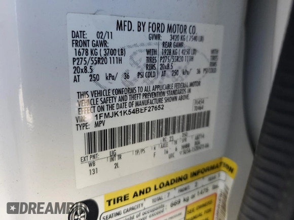 2011 Ford Expedition Max Limited with VIN 1FMJK1K54BEF27652, listed as a Copart auction lot 45739275 with 243,242 mi miles and Salvage title. Bid and sale history available at DreamBid. Image 15.