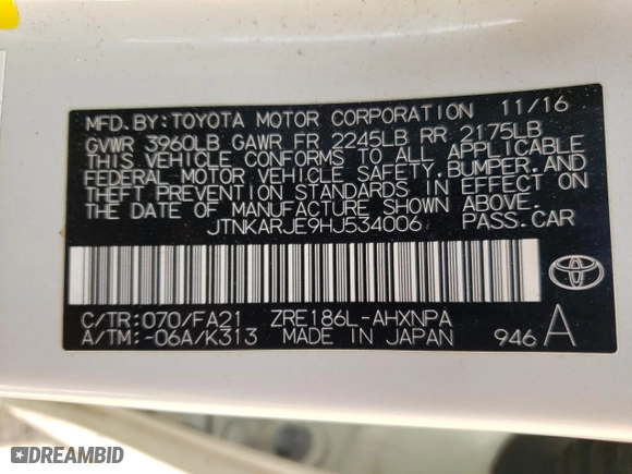 2017 Toyota Corolla iM with VIN JTNKARJE9HJ534006, listed as a Copart auction lot 67699283 with 78,621 mi miles. Bid and sale history available at carsss.com. Image 12.