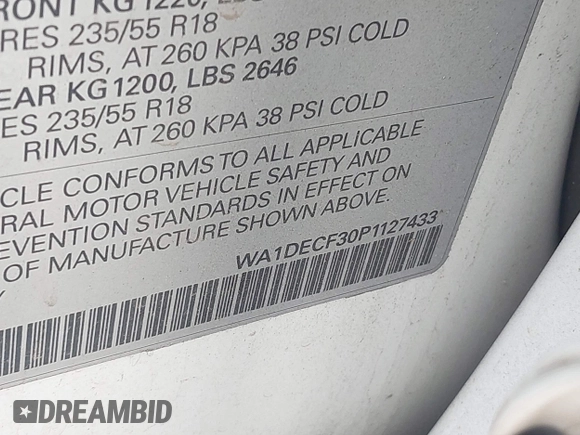 2023 Audi Q3 S line Premium with VIN WA1DECF30P1127433, listed as a IAAI auction lot 41969209 with 40,357 mi miles and . Bid and sale history available at DreamBid. Image 9.