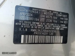 2024 Hyundai Sonata Hybrid SEL with VIN KMHL34JJ6RA092656, listed as a Copart auction lot 47763335 with 14,045 mi miles and Non Repairable. Bid and sale history available at carsss.com. Image 12.