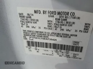 2014 Ford F-150 XL with VIN 1FTFW1CT0EKF35426, listed as a Copart auction lot 54832165 with 96,961 mi miles and Salvage title. Bid and sale history available at DreamBid. Image 12.
