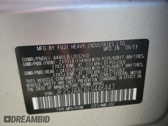 2014 Subaru Forester 2.5i with VIN JF2SJAAC6EG446447, listed as a Copart auction lot 42239515 with 168,426 mi miles and Salvage Title. Bid and sale history available at carsss.com. Image 16.