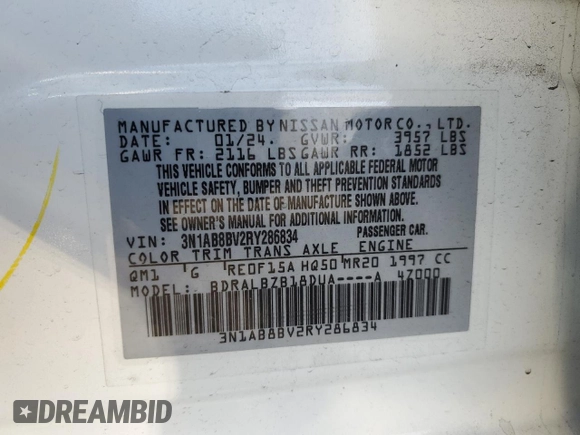 2024 Nissan Sentra S with VIN 3N1AB8BV2RY286834, listed as a Copart auction lot 47952315 with 28,864 mi miles and Salvage Title. Bid and sale history available at carsss.com. Image 13.
