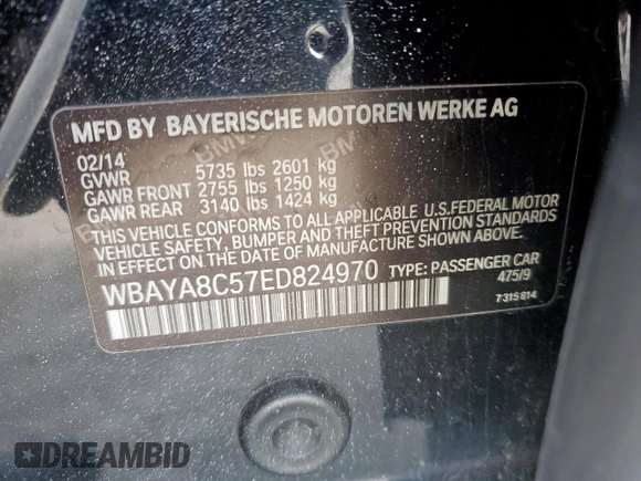 2014 BMW 7 Series 750i с VIN WBAYA8C57ED824970, выставлен на аукционе Copart как лот 61005925 с пробегом 144 457 миль миль и Чистый • Clean title. История ставок и продаж доступна на DreamBid. Изображение 12.