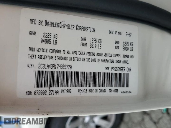 2007 Chrysler 300 with VIN 2C3LA43R17H889770, listed as a Copart auction lot 51492635 with 101,511 mi miles and Salvage Title. Bid and sale history available at carsss.com. Image 12.