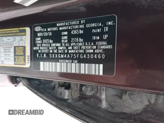 2015 Kia Optima LX with VIN 5XXGM4A75FG430460, listed as a IAAI auction lot 41947052 with 168,303 mi miles and . Bid and sale history available at DreamBid. Image 9.