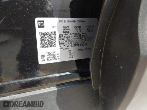 2023 Chevrolet TrailBlazer LT with VIN KL79MPS22PB096082, listed as a IAAI auction lot 41806444 with 43,923 mi miles and . Bid and sale history available at DreamBid. Image 9.