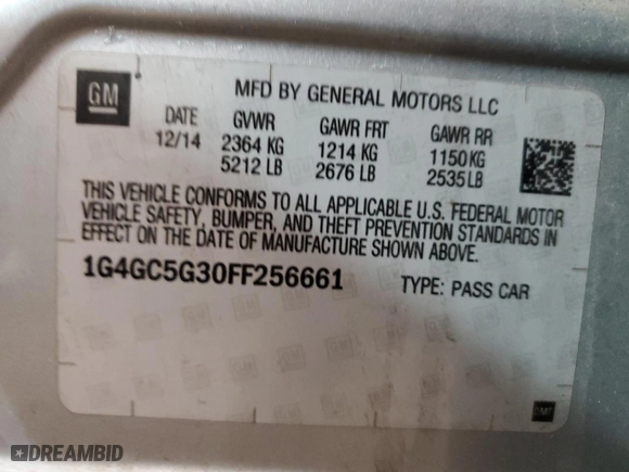 2015 Buick LaCrosse Leather with VIN 1G4GC5G30FF256661, listed as a Copart auction lot 86422804 with 197,548 mi miles and Salvage Title. Bid and sale history available at carsss.com. Image 12.