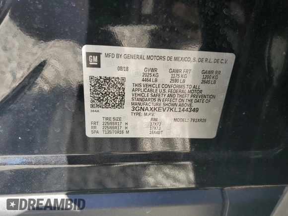 2019 Chevrolet Equinox LT with VIN 3GNAXKEV7KL144349, listed as a Copart auction lot 46996935 with 122,159 mi miles and Salvage Title. Bid and sale history available at carsss.com. Image 13.
