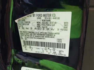 2012 Ford Escape Limited with VIN 1FMCU0E76CKB89751, listed as a IAAI auction lot 41791830 with 116,250 mi miles. Bid and sale history available at carsss.com. Image 9.