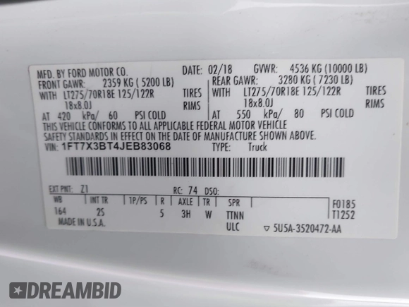2018 Ford F-350 с VIN 1FT7X3BT4JEB83068, выставлен на аукционе IAAI как лот 41337896 с пробегом 200 841 миль миль и . История ставок и продаж доступна на DreamBid. Изображение 9.