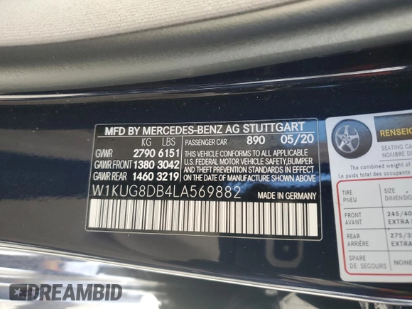 2020 Mercedes-Benz S-Class S 560 with VIN W1KUG8DB4LA569882, listed as a Copart auction lot 45408425 with 27,361 mi miles and Salvage Title. Bid and sale history available at carsss.com. Image 15.