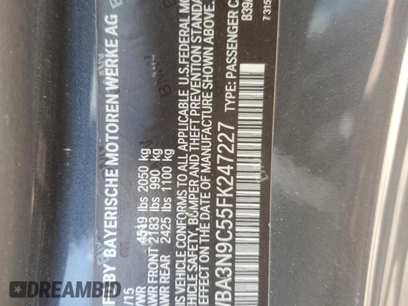 2015 BMW 4 Series 428i xDrive with VIN WBA3N9C55FK247227, listed as a Copart auction lot 50564735 with 121,882 mi miles and Salvage title. Bid and sale history available at DreamBid. Image 12.