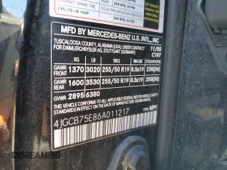 2006 Mercedes-Benz R 5.0L with VIN 4JGCB75E86A011217, listed as a Copart auction lot 79862404 with 154,050 mi miles and Salvage Title. Bid and sale history available at DreamBid. Image 13.