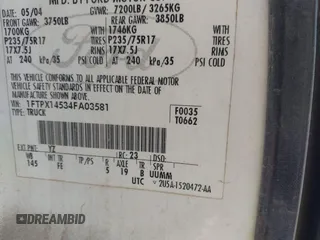 2004 Ford F-150 XLT с VIN 1FTPX14534FA03581, выставлен на аукционе IAAI как лот 41771771 с пробегом 170 083 миль миль и . История ставок и продаж доступна на DreamBid. Изображение 9.