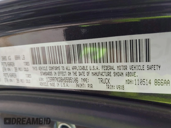 2017 Ram 1500 Express with VIN 1C6RR7KG8HS595106, listed as a IAAI auction lot 42646873 with 136,527 mi miles and . Bid and sale history available at DreamBid. Image 9.
