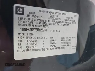 2008 Chevrolet Suburban LTZ z VIN 1GNFK16378R122767, wystawiony jako IAAI lot #42689521 z przebiegiem 284 712 mil mil oraz . Historia ofert i sprzedaży dostępna na DreamBid. Obrazek 9.