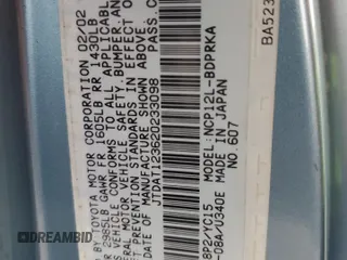 2002 Toyota ECHO z VIN JTDAT123620233098, wystawiony jako Copart lot #80001684 z przebiegiem 124 896 mil mil oraz Szkoda całkowita • Salvage title. Historia ofert i sprzedaży dostępna na DreamBid. Obrazek 14.