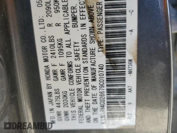 2009 Acura TSX with VIN JH4CU26679C010740, listed as a Copart auction lot 60935045 with 147,195 mi miles and Salvage title. Bid and sale history available at DreamBid. Image 12.