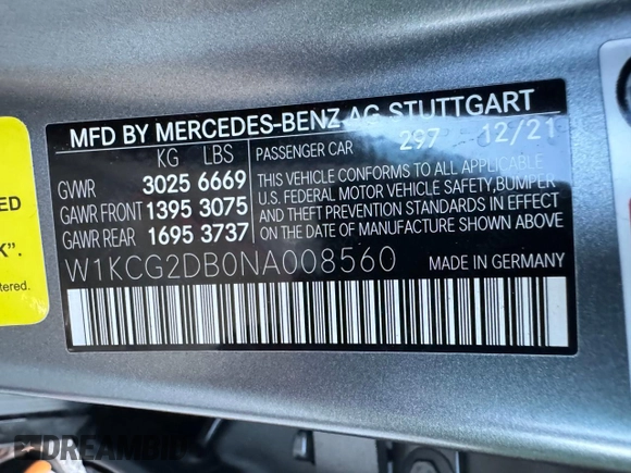 2022 Mercedes-Benz EQS with VIN W1KCG2DB0NA008560, listed as a Copart auction lot 53985334 with 14,505 mi miles. Bid and sale history available at carsss.com. Image 10.